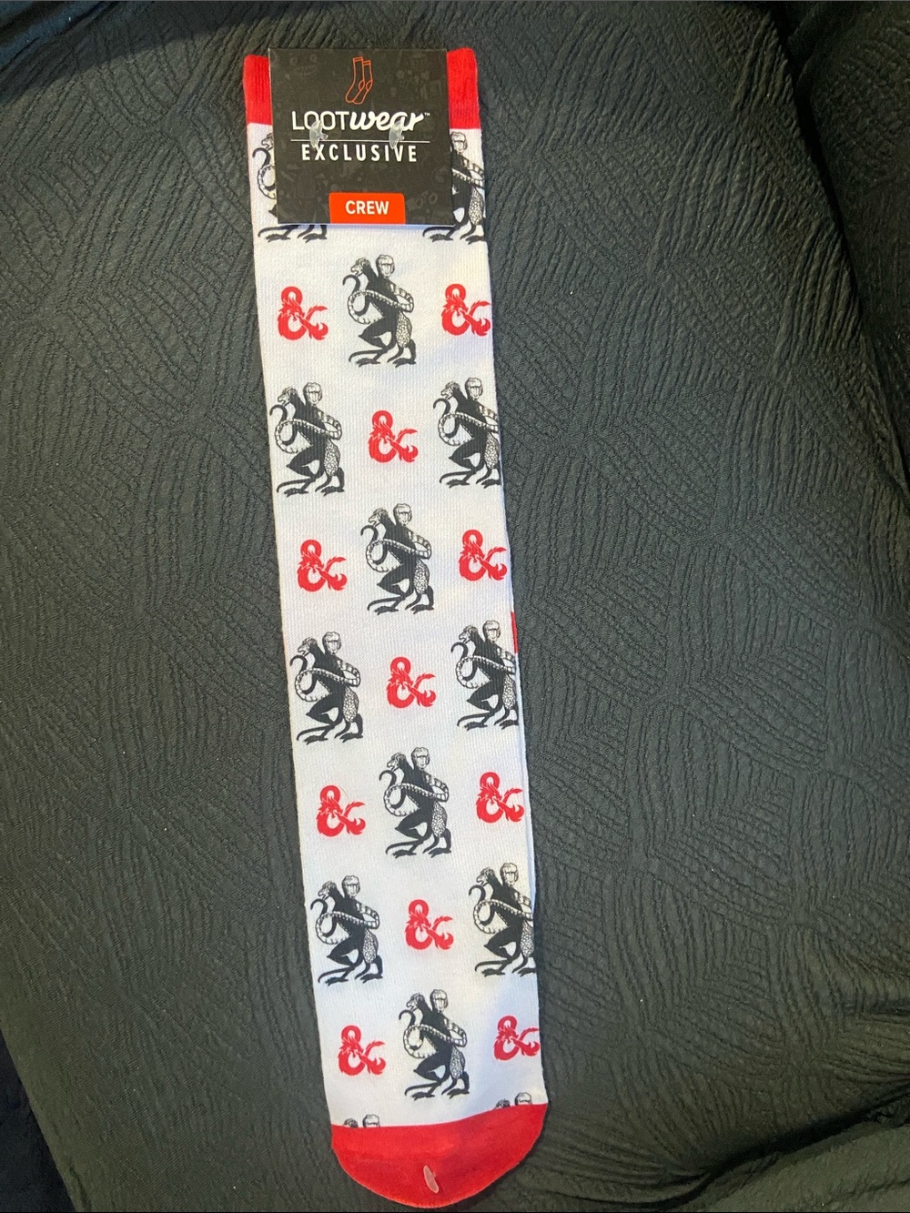 Lootwear Exclusive Men’s Crew Socks - D&D White with Red & Black Pattern